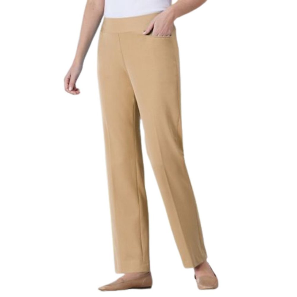 Jenne Maag Pants Straight Leg Pull On Khaki Slacks Stretch Nylon SZ L/10 NEW